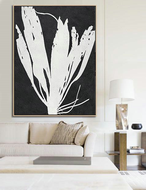 Extra Large Painting,Black And White Minimalist Painting On Canvas - Canvas Paintings For Sale